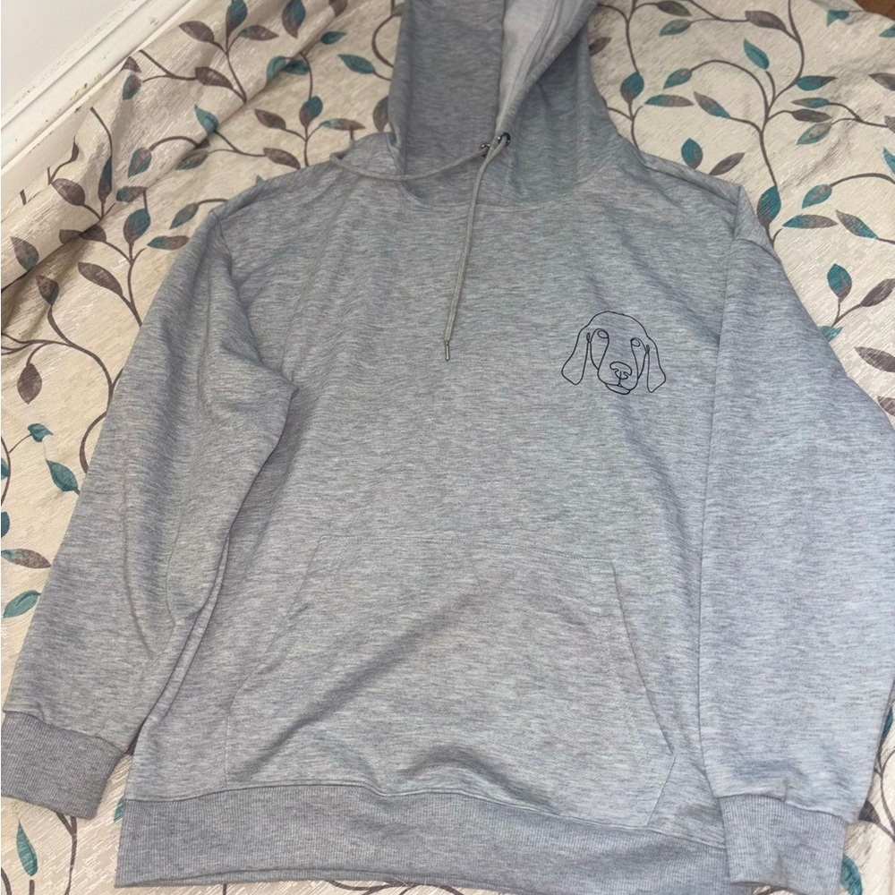 Gray Hoodie with Dog Embroidery